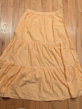 Pact Orange and White Striped Tiered Midi Skirt